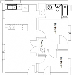 Floor Plan  (3637 Reading) 2 Bed 1 Bath