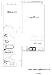 Floor Plan  (3415 Reading) 1 Bed 1 Bath