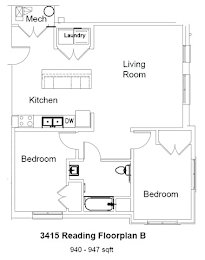 Floor Plan  (3415 Reading) 2 Bed 1 Bath