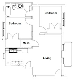 Floor Plan  (722 Gholson) 2 Bed 1 Bath