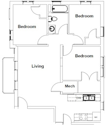 Floor Plan  (722 Gholson) 3 Bed 1 Bath