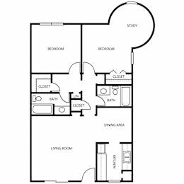 B3 Floor Plan at The Abbey Apartments in Longview, Texas, TX