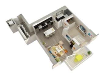 1 Bedroom 1 Bath 3D Floorplan at Catalyst