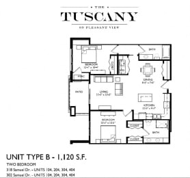 Unit B Floor Plan at The Tuscany on Pleasant View, Madison, WI