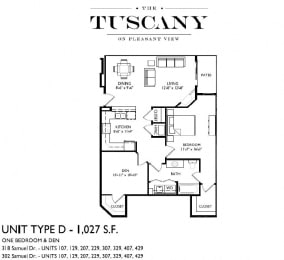 Unit D Floor Plan at The Tuscany on Pleasant View, Madison, Wisconsin