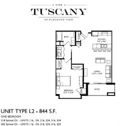 Unit L2 Floor Plan at The Tuscany on Pleasant View, Wisconsin