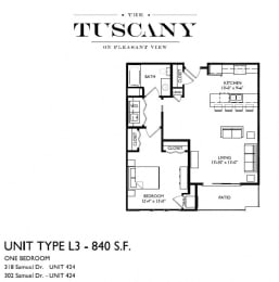 Unit L3 Floor Plan at The Tuscany on Pleasant View, Wisconsin, 53717