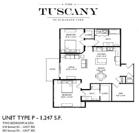 Unit P Floor Plan at The Tuscany on Pleasant View, Madison, Wisconsin