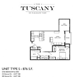 Unit S Floor Plan at The Tuscany on Pleasant View, Wisconsin
