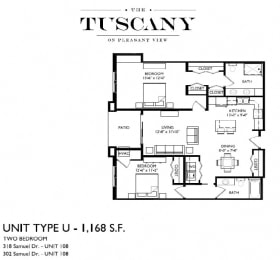 Unit U Floor Plan at The Tuscany on Pleasant View, Madison, 53717