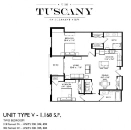 Unit V Floor Plan at The Tuscany on Pleasant View, Madison, Wisconsin
