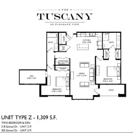 Unit Z Floor Plan at The Tuscany on Pleasant View, Madison, WI, 53717