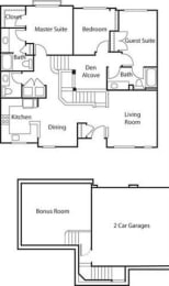 Floor Plan  Townhouse with Den I- 55+ Adult Living Floorplan at Reunion at Redmond Ridge, Redmond, Washington