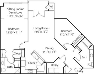 Floor Plan  C7A with Den- 55+ Adult Living Floorplan at Reunion at Redmond Ridge, Washington, 98053