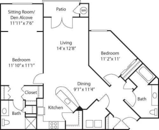 Floor Plan  C7 with Den- 55+ Adult Living Floorplan at Reunion at Redmond Ridge, Redmond, Washington