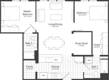 2 Bedroom Plus Floor Plan at Park87, Cambridge, Massachusetts 02138