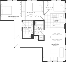 3 Bedroom 2 Bathroom Floor Plan at Park87, Cambridge, MA 02138