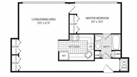  Floor Plan 1 Bed 1 Bath - B