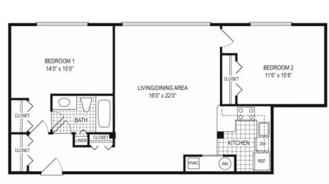  Floor Plan 2 Beds 1 Bath - C