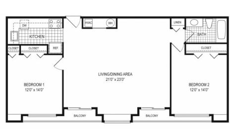  Floor Plan 2 Bed 1 Bath - D