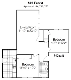  Floor Plan 2 Bedroom, 1 Bath
