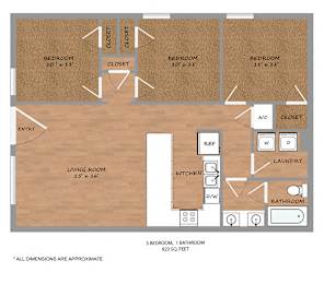 3 Bed 1 Bath Floor Plan at The Talon, Texas