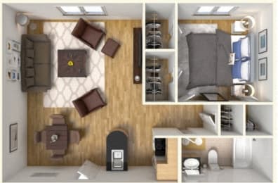 1 Bedroom Floor Plan at Hibiscus Place Apartments, Orlando, FL, 32808