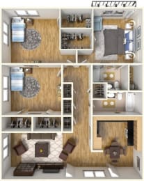 3 Bedroom Floor Plan at Hibiscus Place Apartments, Orlando