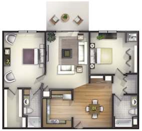 Floor Plan  2 Bedroom, 2 Bath Floorplan at Highlands at Riverwalk Apartments 55+