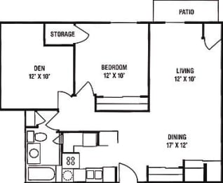 Floor Plan  1 Bedroom, 1 Bath with Den Floorplan at Nicolet Highlands Apartments 55+