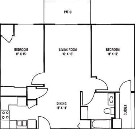 Floor Plan  2 Bedroom, 1 Bath* Floorplan at Nicolet Highlands Apartments 55+