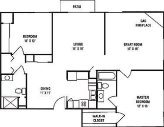 Floor Plan  2 Bedroom, 2 Bath with Greatroom and Fireplace Floorplan at Nicolet Highlands Apartments 55+