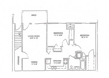 Floor Plan  J1, J2, K1, K2 - 2 Bedroom, 1 Bath Townhome