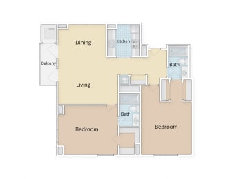 Residences at Rio Apartments Gaithersburg Maryland Two Bedroom Floor Plan at Residences at Rio, Maryland, 20878