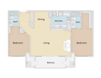 2 Bed 2 Bath Floor Plan at Residences at Rio, Maryland