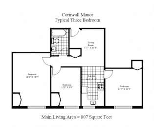 Cornwall Manor - 3 Bedroom - Layout 1
