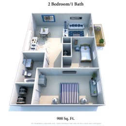 2 bed 1 bath floor plan A at Crown Ridge Apartments, Franklin, 45005