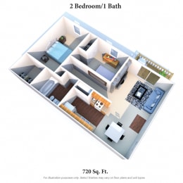 2 Bedroom 1 Bathroom Floor Plan at Crown Station Apartments, Amelia, Ohio