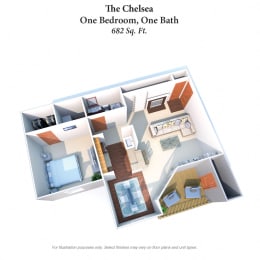1 Bedroom 1 Bath Floor Plan at Woodhills Apartments, West Carrollton