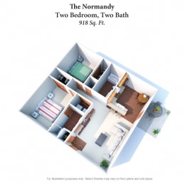 2 Bedroom 2 Bathroom Floor Plan at Woodhills Apartments, Ohio