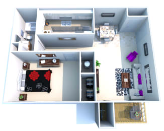 1 bed 1 bath floor plan at Oakwood Apartments, Florence, KY
