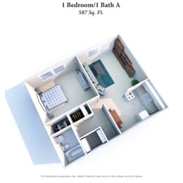 1 Bed 1 Bath Floor Plan at Barkley Ridge Apartments, Southgate, Kentucky