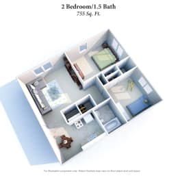 2 Bed 1 Bath Floor Plan D at Barkley Ridge Apartments, Southgate, 41071