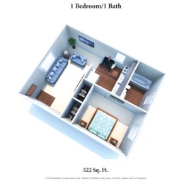 1 Bedroom 1 Bath Floor Plan at Crown Court Apartments, Florence, KY, 41042