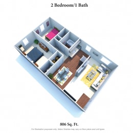 2 Bed 1 Bath Floor Plan at Crown Court Apartments, Florence