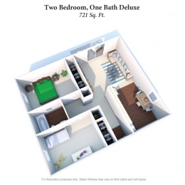  Floor Plan Two Bedroom 1 Bath Deluxe