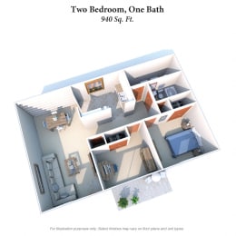  Floor Plan Two Bedroom One Bath Garden