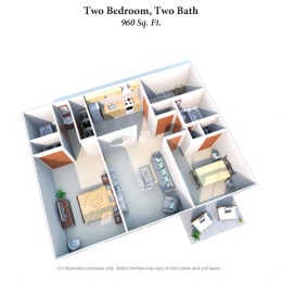  Floor Plan Two Bedroom 2 Bath Garden