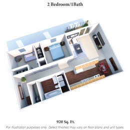 2 Bed 1 Bath Floor Plan at Concord Woods Apartments, Milford, OH