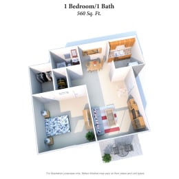 1b1b 560SqFt Floor Plan at Summit East - A Senior Community, Cincinnati, OH